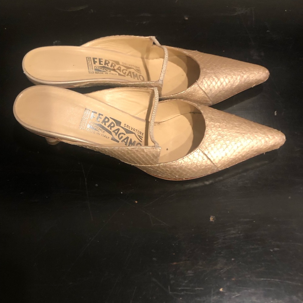 Ferragamo Mules Vintage Preowned Python Tan - image 4